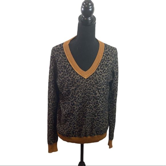 Scotch & Soda Leopard Print V-Neck Sweater - Brown and Black - Picture 1 of 8